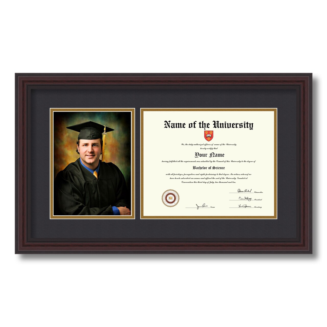 ArtToFrames 8x10 inch Diploma Frame with 6" x 8" Inch Image Opening - Framed with Black and Gold Mats, Comes with Regular Acrylic and Sawtooth Hanger for Wall Hanging (DT-8x10)